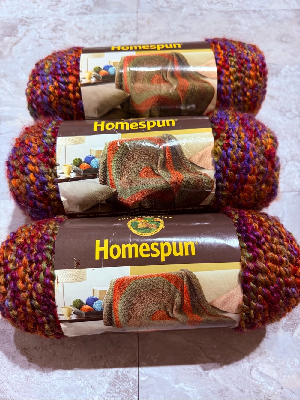 Lion brand Homespun Yarn Lot of 3 Corinthian Bulky 6 oz/ 185 yrds each, 2 lots
